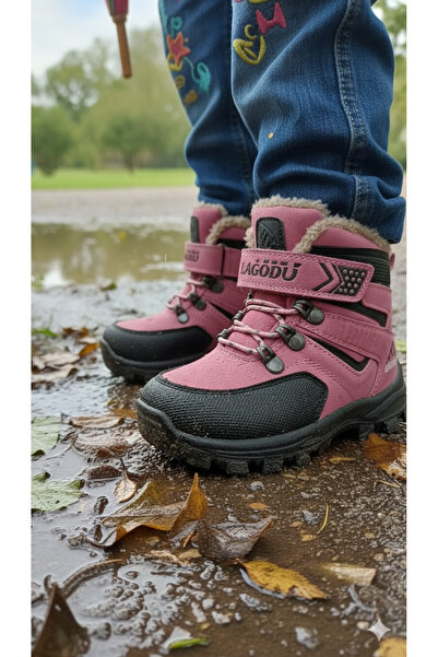 DB Cizme cu velcro pentru fete, căptușite cu blană, rezistente la apă și frig