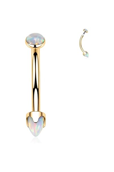 piertie Eyebrow Ring G23 Titanium, White Opal, Silver, 16G 10mm