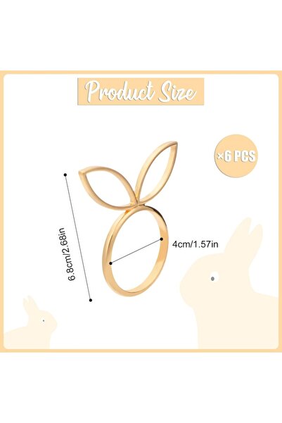 GAMUSI Set de 6 inele de șervețel cu model de iepuraș de Paște, aurii, decorațiuni pentru petrecere de masă