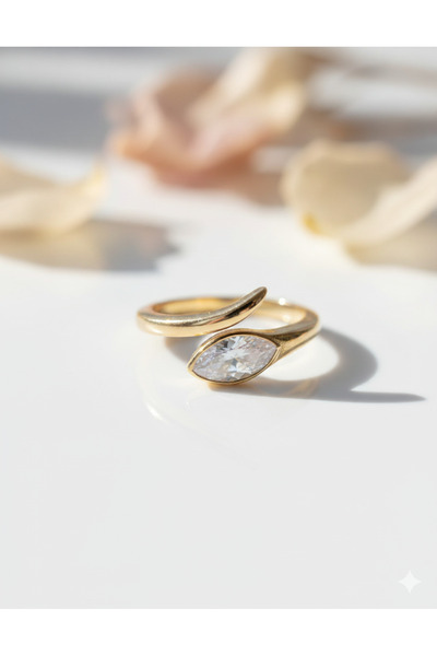 Soprano Silver Damla Yüzük 925 Ayar Gümüş 14 Ayar Altın Kaplama (Ayarlanabilir)