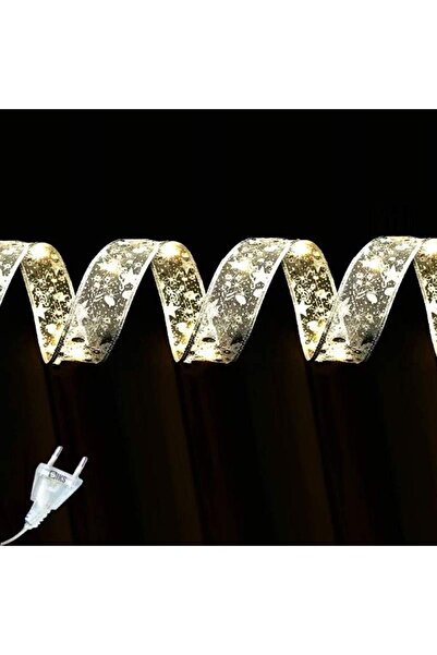 SIKS Instalație cu brad panglică argintie, decorarea brazilor de Crăciun, 50 LED-uri, 5 m, 8 programe, argintiu