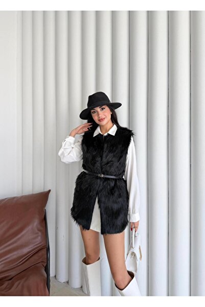 orjinal blue b Women's Gray Plush Soft Touch Lined Premium Faux Fur Coat