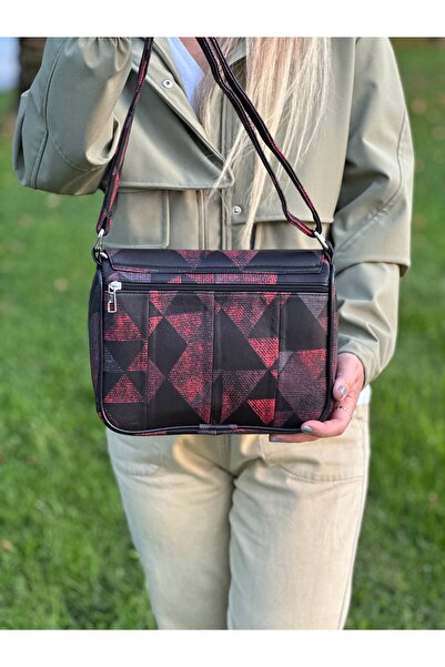 Deribag Genuine Leather, Crossbody Strap, Casual Bag, Women's Shoulder Bag, Asymmetrical Patterned 25*21*8 cm