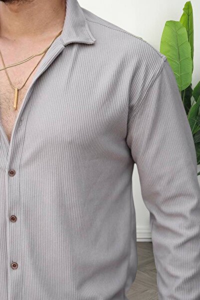BİRBEYSTORE Men's Shirt Long Sleeve Corded Fabric Ottoman Fabric