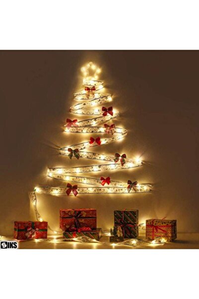 SIKS Instalație cu brad panglică argintie, decorarea brazilor de Crăciun, 50 LED-uri, 5 m, 8 programe, argintiu