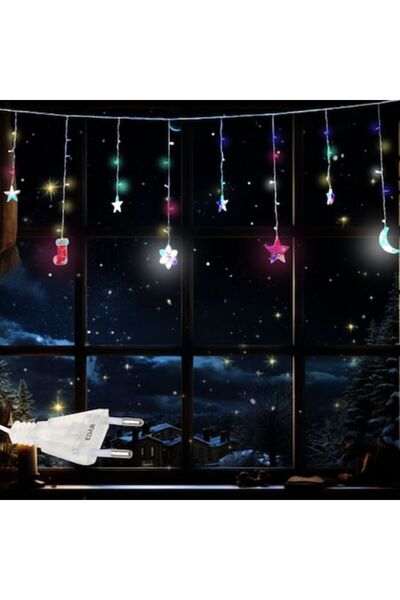 OEM Lumini LED pentru perdea de Crăciun, stele și lună, 3 m, 8 moduri, multic...