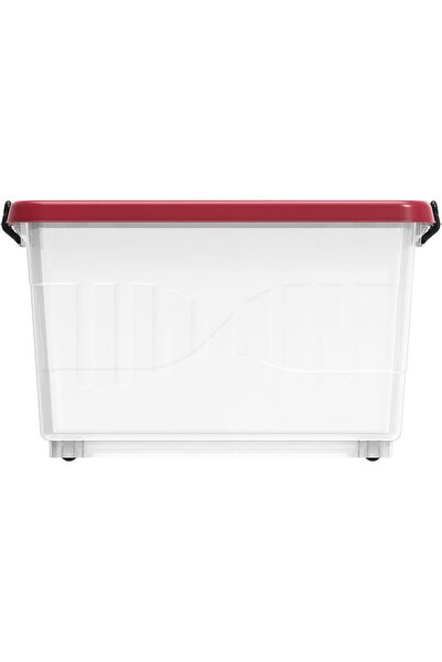 Cosmoplast IFHHST540TP 22L Transparent Plastic Storage Box with Wheels and Latch-lock Lid (Dark Red)