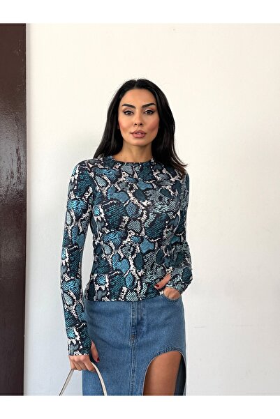 Bukamiss Women's Blue Snake Patterned Body with Finger Detail