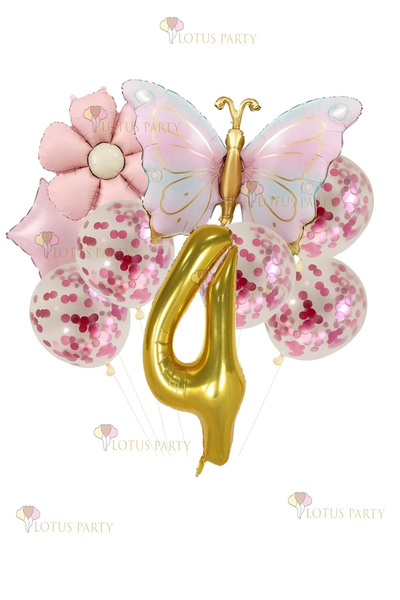 LOTUS PARTY بالون فويل على شكل فراشة لعمر سنة واحدة - بالون فويل على شكل زهرة...