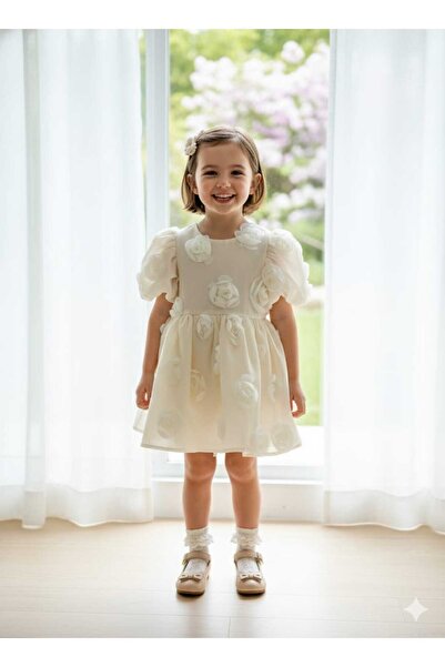 PİTABABY Celine 3D Çiçek Detaylı, Özel Gün Kız Bebek Elbisesi