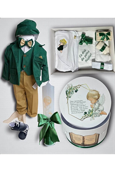 Botez et Mateo – verde din catifea cu tematica ingeras brodat si cufar