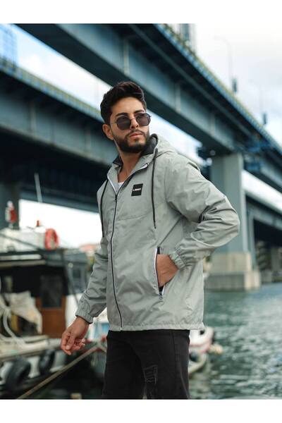 PAPUCUMUN DÜNYASI Men's Hooded Waterproof and Windproof Thin Raincoat with Inner Lining and Zipper