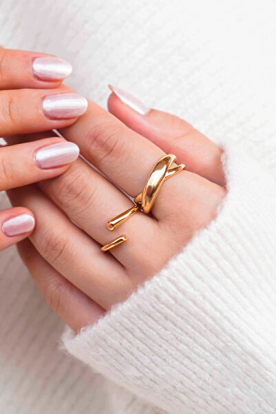 TREND COLLECTİON Gold Renk Burgu ve Açık Uçlu 2'li Kadın Yüzük Seti