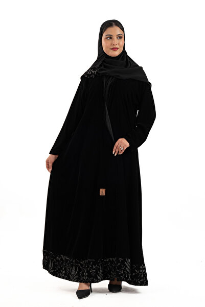 Hasnaa Abaya Lujain abaya with shiny embroidery inserts at the bottom of the abaya
