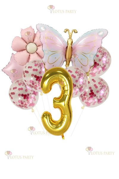LOTUS PARTY بالون فويل على شكل فراشة لعمر سنة واحدة - بالون فويل على شكل زهرة...