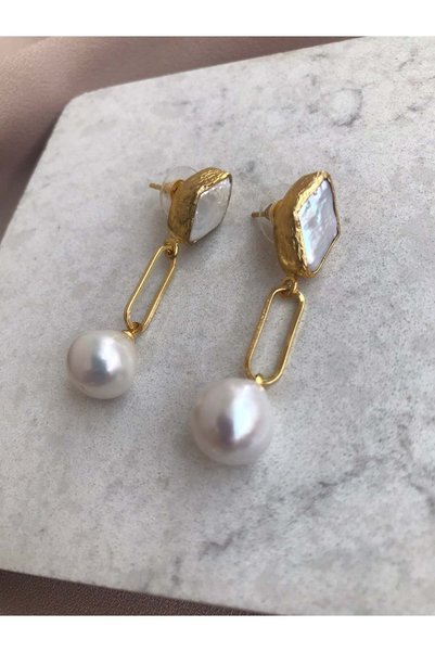 BuinJewellery Barok İnci Ataş Zincir Küpe