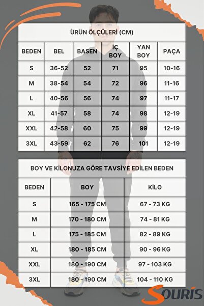 Souris Men's Black Relaxed Fit Tracksuit Set 3 Thread Fleece-Lined Thick Fabric Ribbed Leg Drawstring Waist