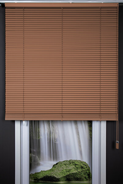 HAFS Ahşap Görünümlü Jaluzi Perde 25 mm – Kahverengi | PVC, Işık Ayarlı, Neml...