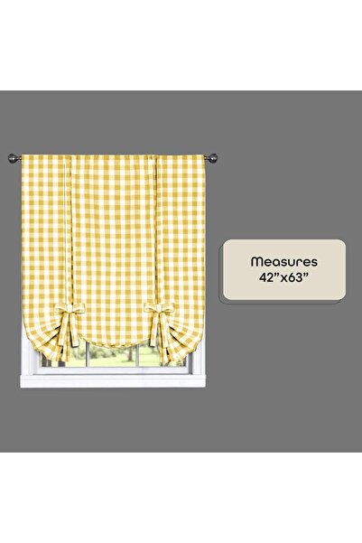 Generic Akim Home Furnishings Buffalo Check Tie-Up Window Curtain 42 x 63, Yellow