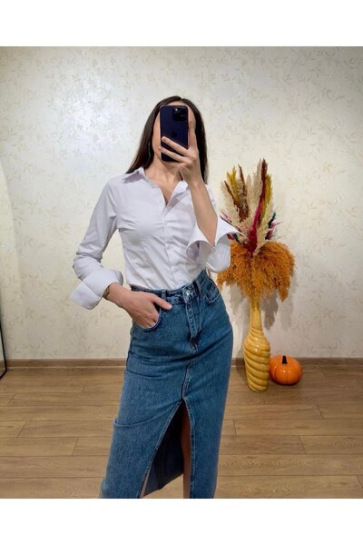 sunademirelfashion Önü Yırtmaçlı Kot Etek