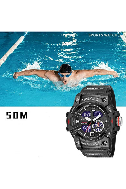 SMAEL Men's Watch Sport Digital Stopwatch Alarm Light Black