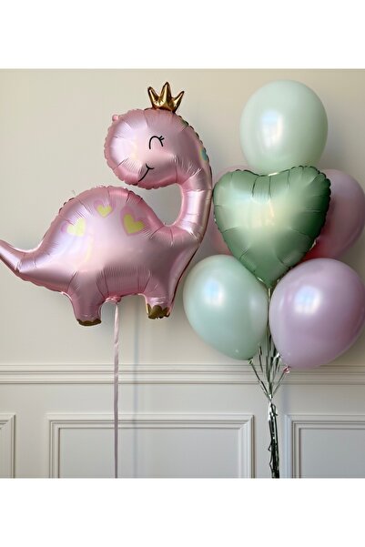 Öztürkpartievi مجموعة بالونات عيد ميلاد الديناصور الوردي 7 قطع