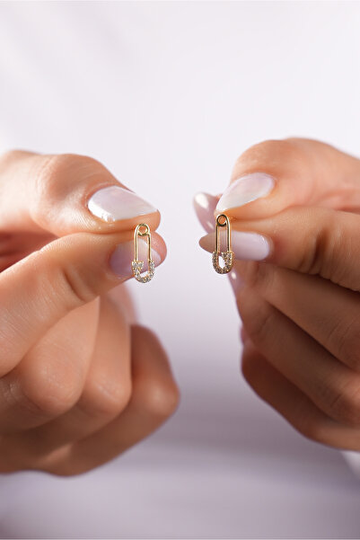 SUNSHINE 925 Ayar Gümüş Gold Kaplama Taşlı Ataç Tasarım Küpe