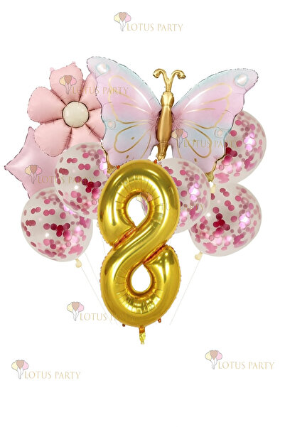 LOTUS PARTY بالون فويل على شكل فراشة لعمر سنة واحدة - بالون فويل على شكل زهرة...