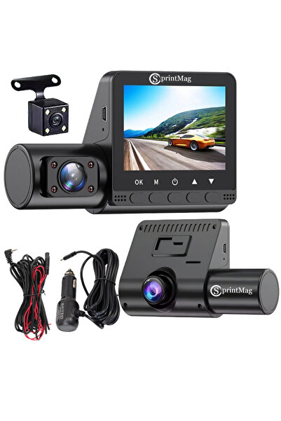 SprintMag Camera Video Auto Bord Tripla S429 3 Camere Fata/Spate/Interior Full HD 1080P, Type C 170° G-sensor