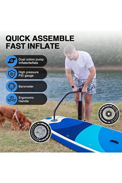 TMISHION Inflatable Stand Up Paddleboard (X-Shaped), 200kg Capacity, With Seat and Paddle, Blue, 335x82x15cm