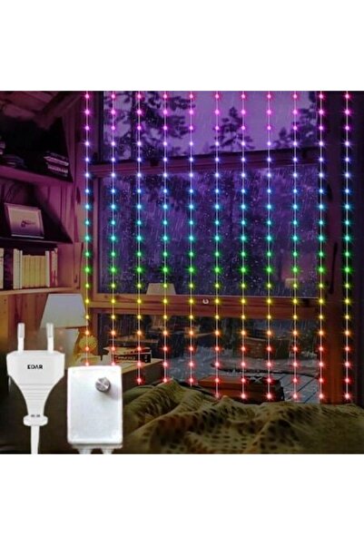 EDAR Plasă cu franjuri pentru perdea LED de Crăciun 3m x 2m HS-52 Multicoloră