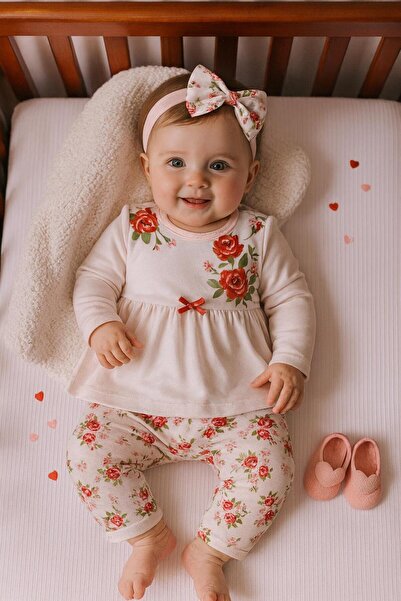 İmaj ROSE Bebek Takımı 3’lü Set – Pamuklu – 3, 6, 9 Ay