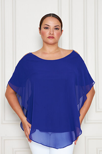 UNIQUE LADY Plus Size Women's Chiffon Blouse – Stone Sleeve Detail, Sandy Fabric Inside