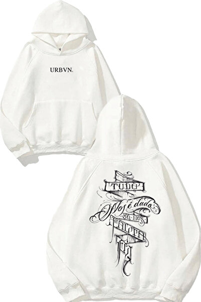 urbvn تيودو ديزاين مطبوع قصة فضفاضة سويت شيرت أبيض بغطاء رأس