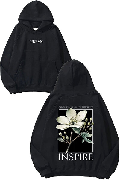 urbvn Inspire Design Printed Oversized Black Hooded Sweatshirt