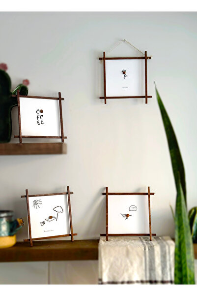 Atölye Merdiven Set de 4 cani decorativi din lemn pentru colțul cafelei cu boabe de cafea prăjite adevărate