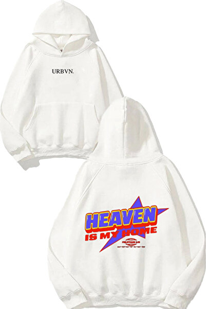 urbvn تصميم هيفن هوم مطبوع قصة فضفاضة سويت شيرت أبيض بغطاء رأس