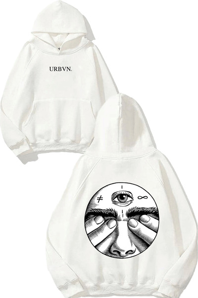 urbvn تصميم العين باللونين الأبيض والأسود مطبوع قصة فضفاضة سويت شيرت أبيض بغط...