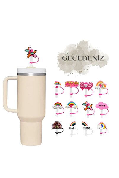 GECEDENİZ Termos Uyumlu Pipet Tıpası Balon Köpek Rengarenk