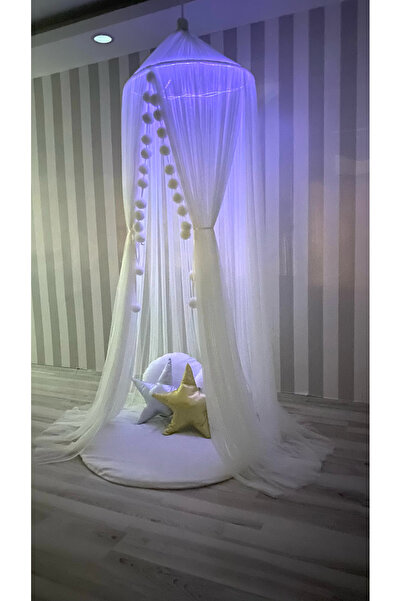 Bila Baby STQUEEN Beyaz Tül Mor Renk Purple Led Işıklı Cibinlik Bebek-Çocuk O...