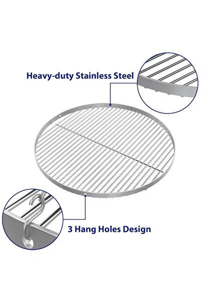 Grilland GriHero Round Stainless Steel Grill, 70 cm Diameter, 3 Suspension Holes