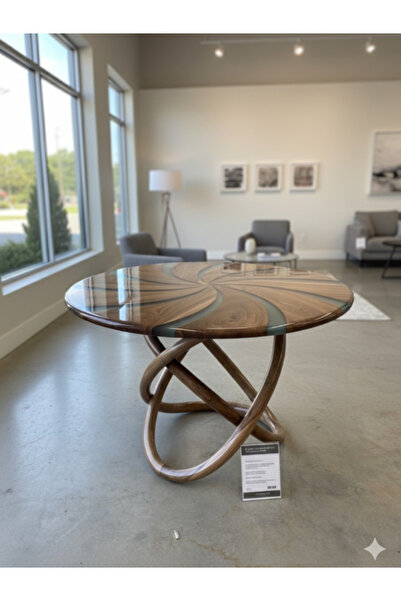 Creawood İnfinity Masif Ahşap Epoksi Yuvarlak Masa