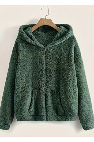 LG LAGULER Vestiti Comfortable Stylish Fluffy Green Plush Hoodie for the Late Spring and Winter Months