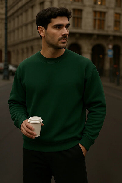 COMBİNE MİCHAİL Men's Oversized Winter Z. Green Long Sweater