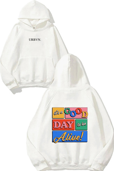 urbvn تصميم أليف مطبوع قصة فضفاضة سويت شيرت أبيض بغطاء رأس