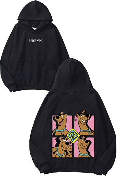 urbvn Scooby Doo Pink Design Printed Oversized Black Hooded Sweatshirt
