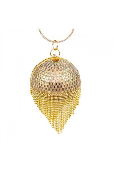 FashionForYou Shining Sphere evening bag with crystals, geometric look and metal edges, Gold