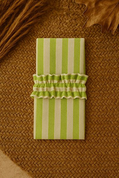 Mirilliahome Striped Ruffled Fabric Spoon Rest Set of 2 (Yellow / Powder / Navy Blue / Green)