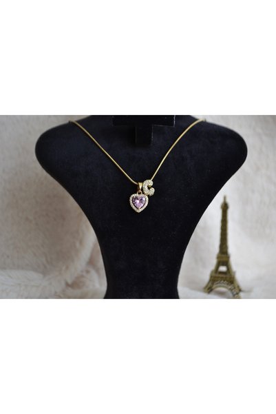 Stainlless Steel Letter Steel Zircon Stone Heart Necklace