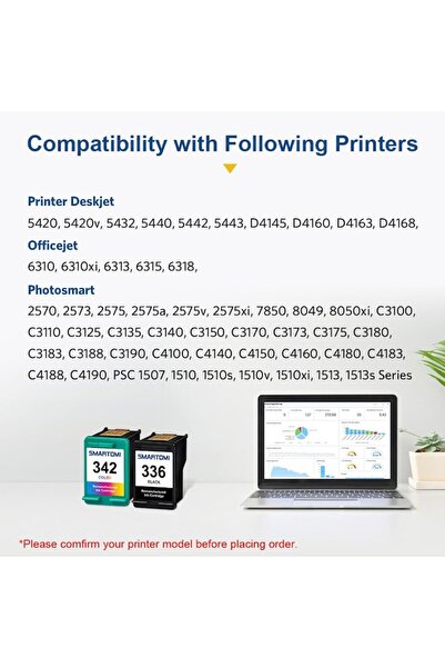 DAREVIE Set of 2 Compatible Cartridges HP 336 Black + 342 Color, SMARTOMI, for HP Deskjet 5420 / Officejet 6